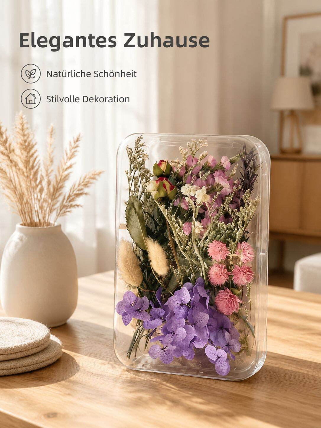 Bastelset mit konservierten Blumen, DIY-Blumenbox aus echten Blumen, Glaskuppel, Deko-Set für Zuhaus