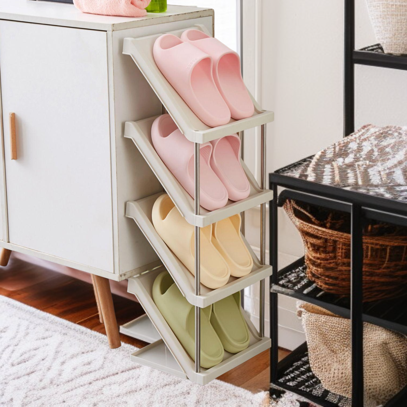 多機能シューズキャビネット、省スペース、バルコニー・玄関に最適