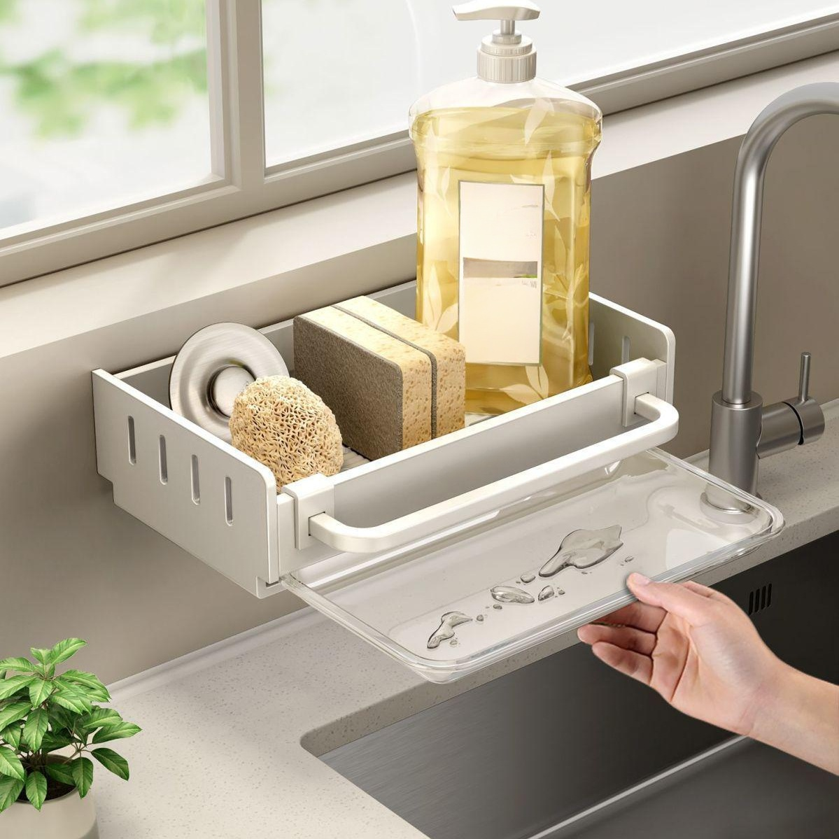 Wall-mounted Kitchen Cloth Holder Spice Rack Sink Storage Shelf