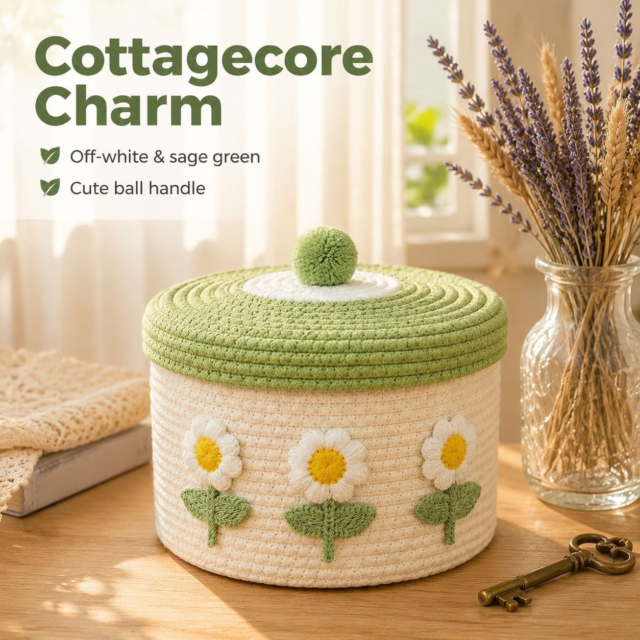 Lidded Cotton Woven Storage Basket