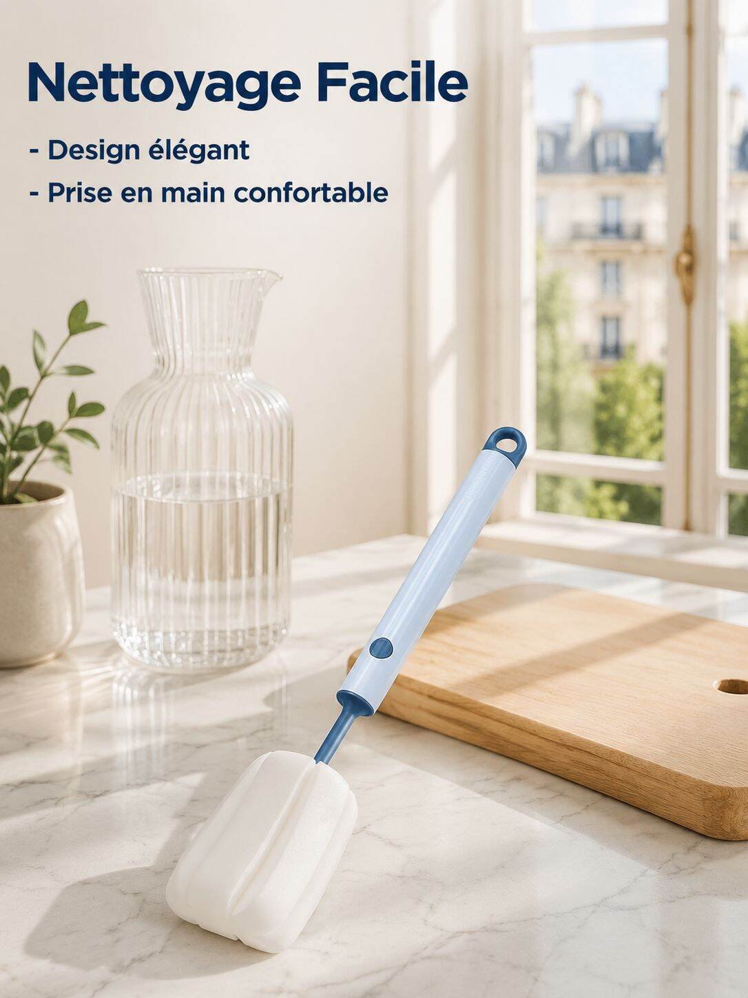 Brosse à tasse à long manche pour la maison, éponge multifonction avec tête remplaçable
