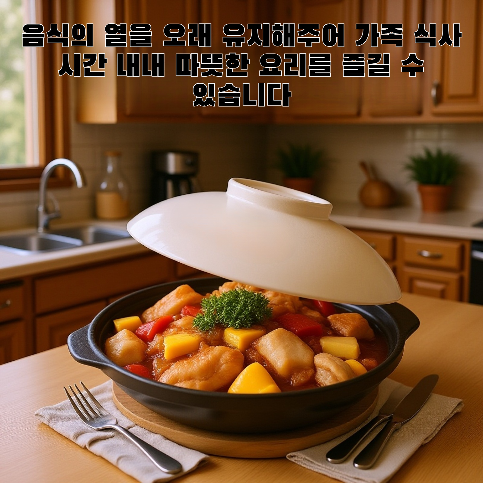 전통 토기 냄비로 요리하는 장면