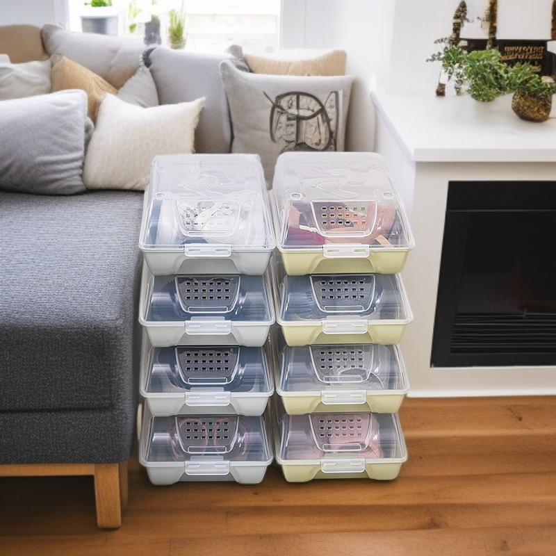 防塵通気透明プラスチック靴箱 重ね置き可能 メンズ靴収納ケース