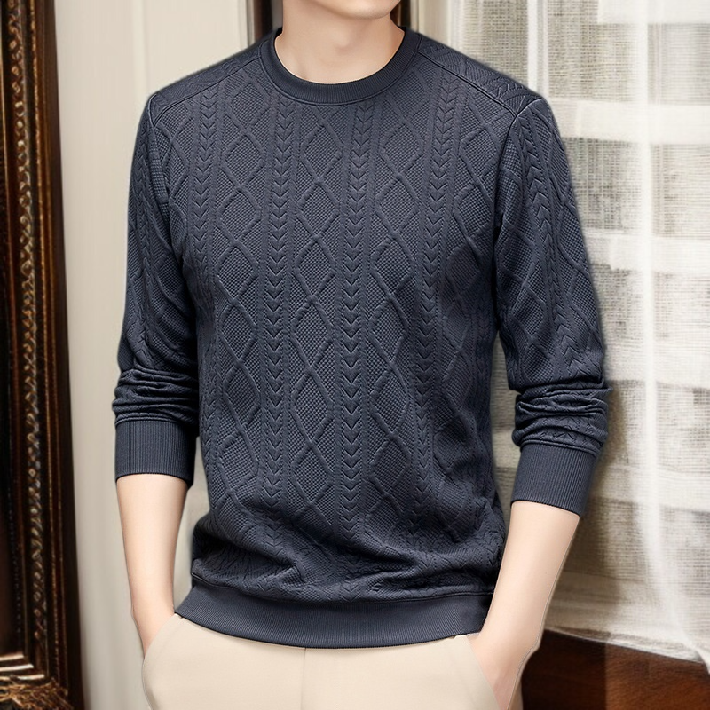 비즈니스맨 니트 긴팔 라운드넥 실타래 세련되고 모던 이너 니트 상의 꽃무늬 비즈니스맨 니트