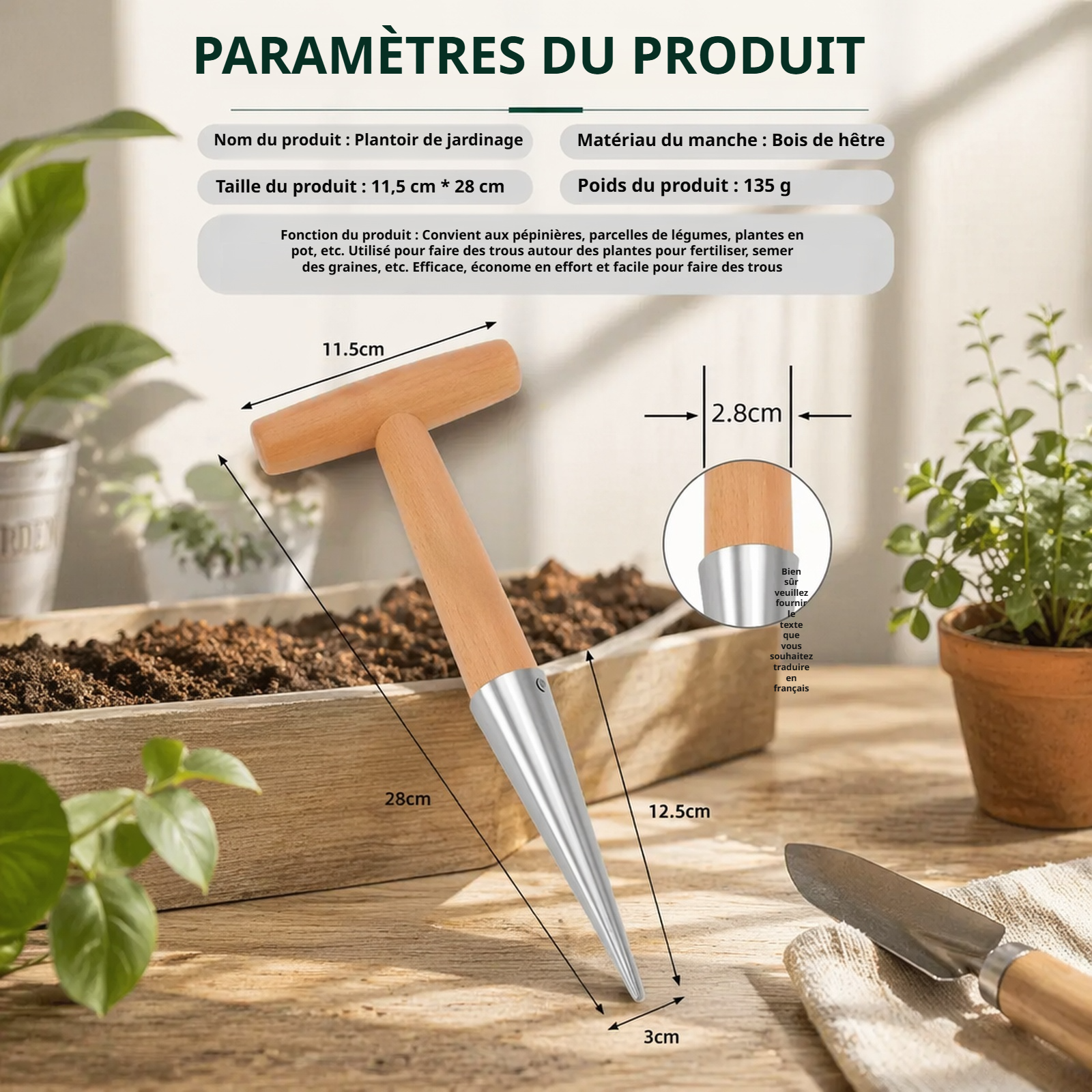 Accessoire de jardinage durable en acier inoxydable