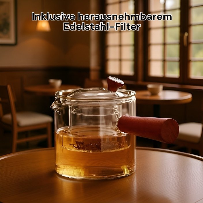 Hitzebeständige Glasteekanne beim Aufbrühen von Tee