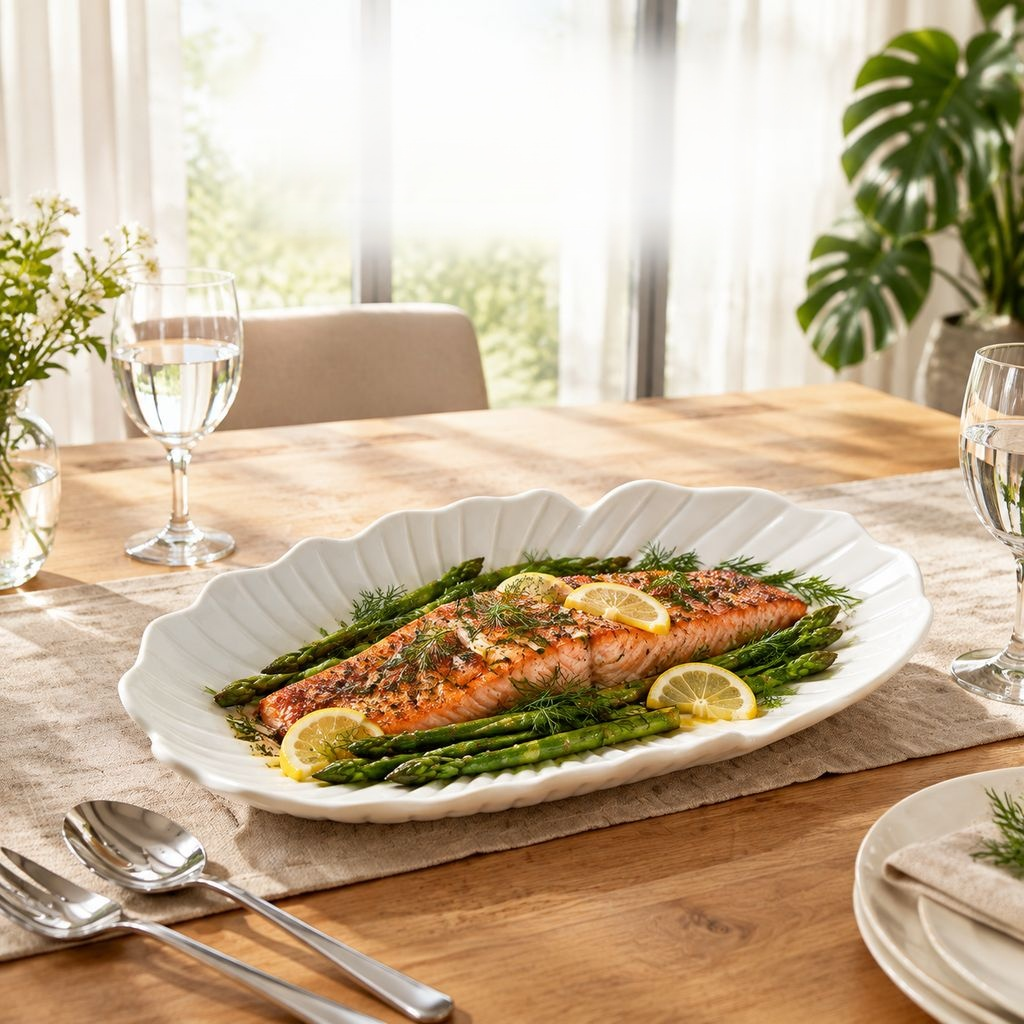 Edler Fischservierteller aus reinweißer Keramik
