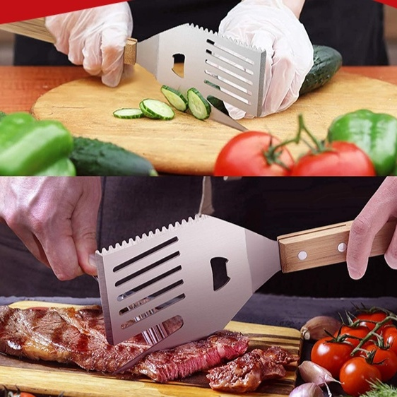 Multi-functional barbecue spatula