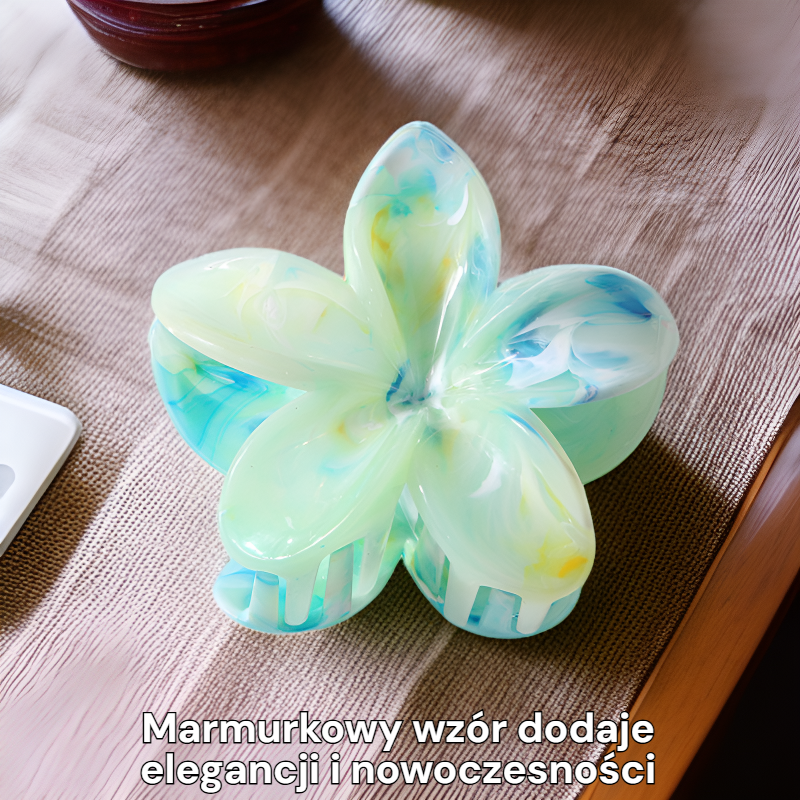 Spinka z kwiatem bauhinii i plumerii, marmurkowy wzór, słodki i stylowy dodatek na tył głowy