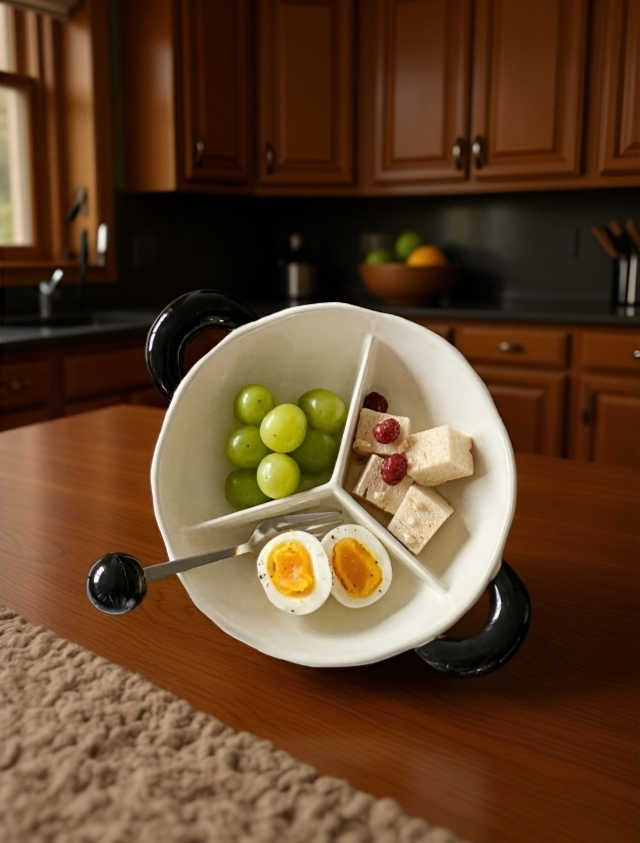Stack of divided ceramic plates for family dinners