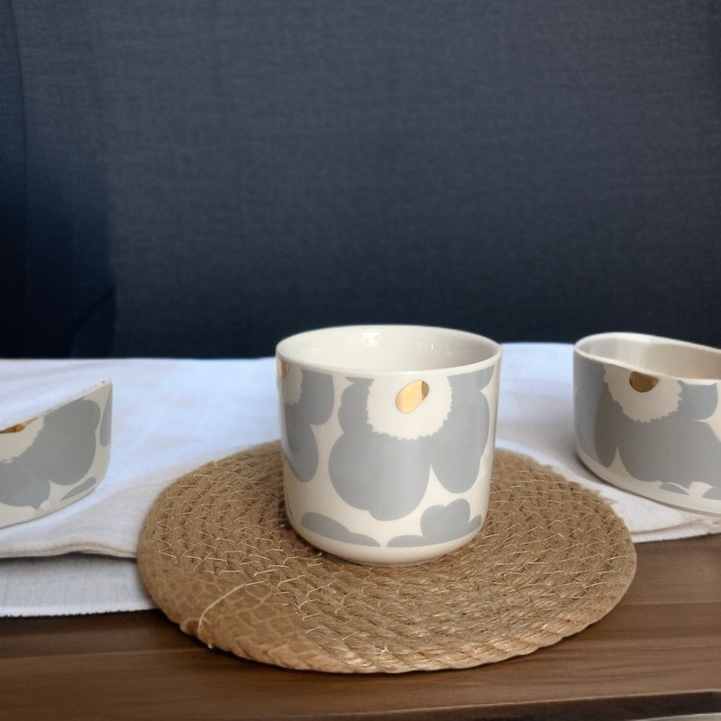 핀란드풍 회색 금장 커피잔 세라믹 디저트 접시 밥그릇 세트