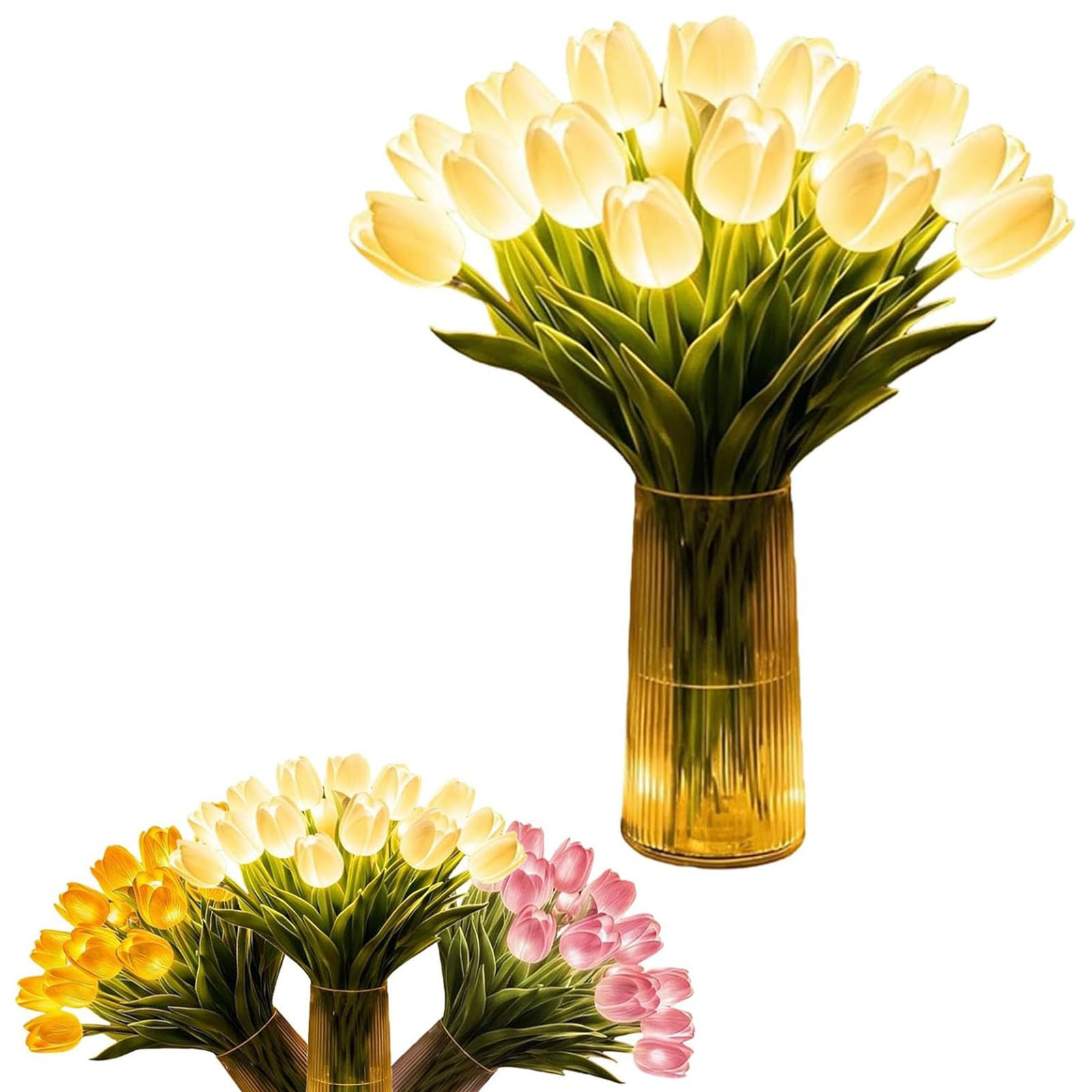 バレンタインデーチューリップ発光手持ち花束家庭装飾ミックスカラー撮影用フェイクフラワー