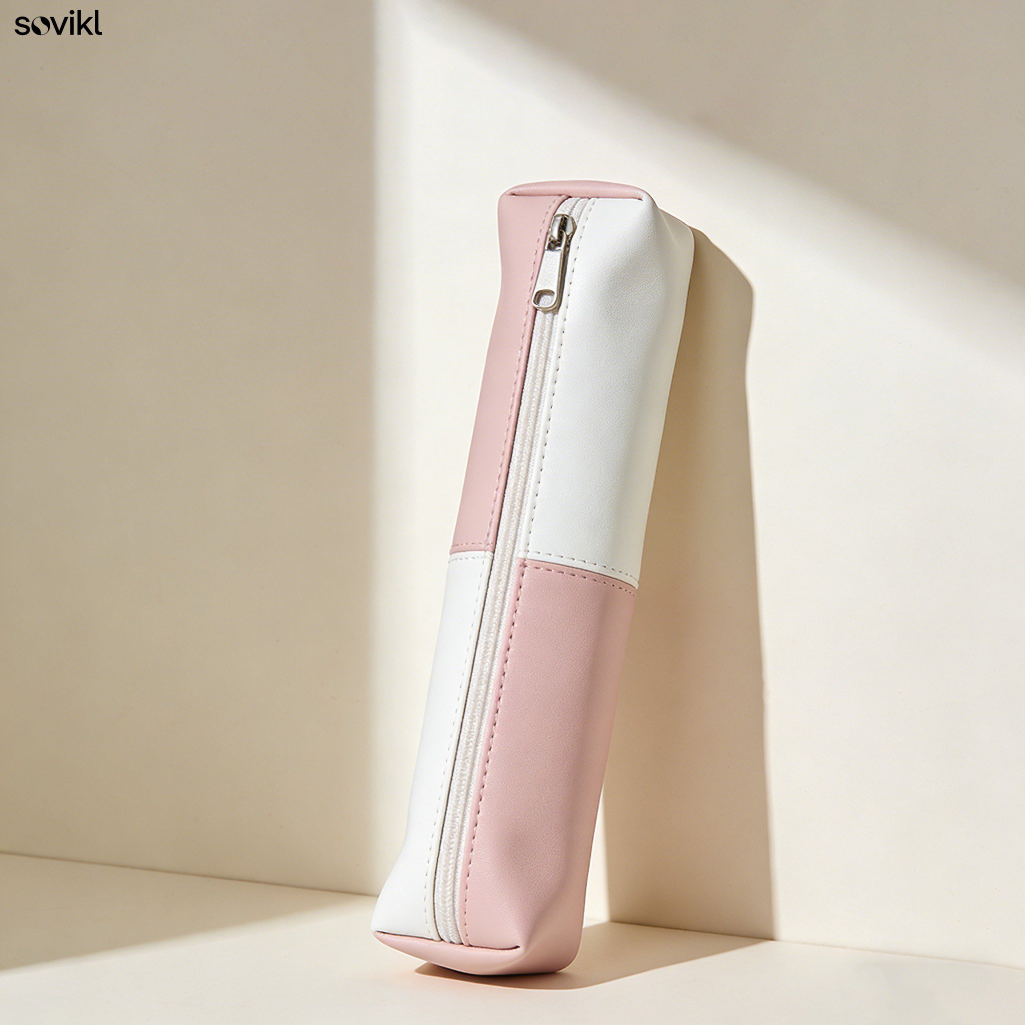 Pink and white color-blocked pencil cases (5 pieces)