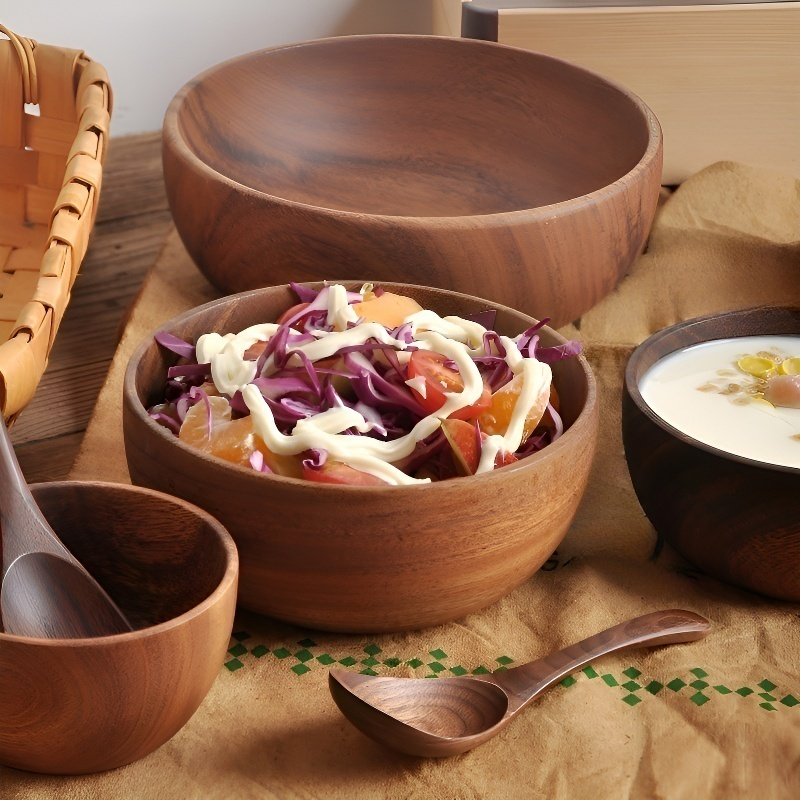 Bol à salade en bois massif, plateau en bois multifonction, adapté aux fruits et aux noix