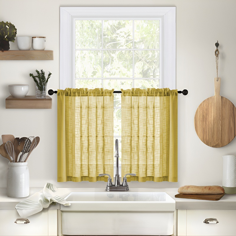 Linen Kitchen Blackout Partition Curtain for Window Screen