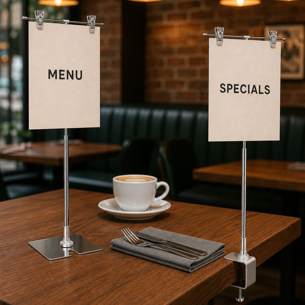 Desktop & Floor-standing Stainless Steel Poster Clamp Stand
