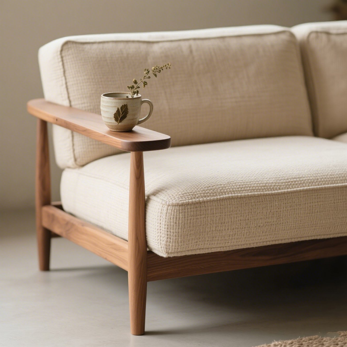 布と木のナチュラルソファ