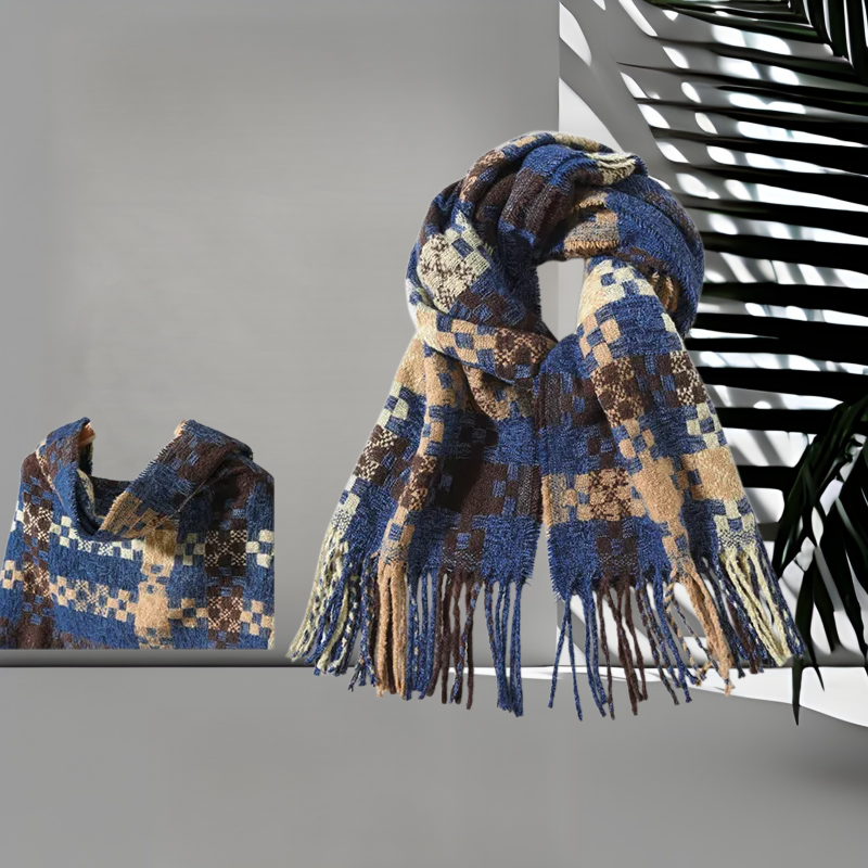 復古格紋保暖加厚針織圍巾