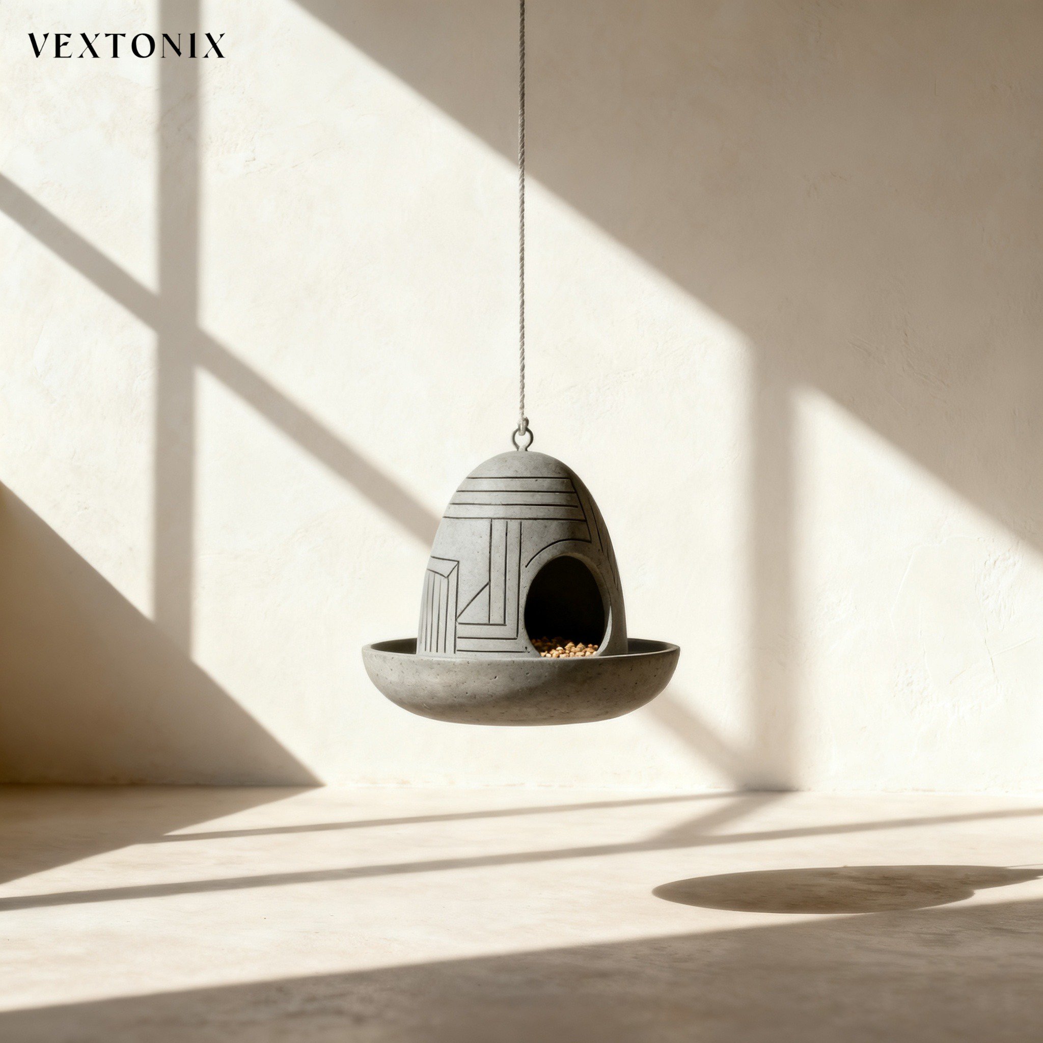 นกกำลังกินอาหารจากที่ให้อาหารแบบแขวน