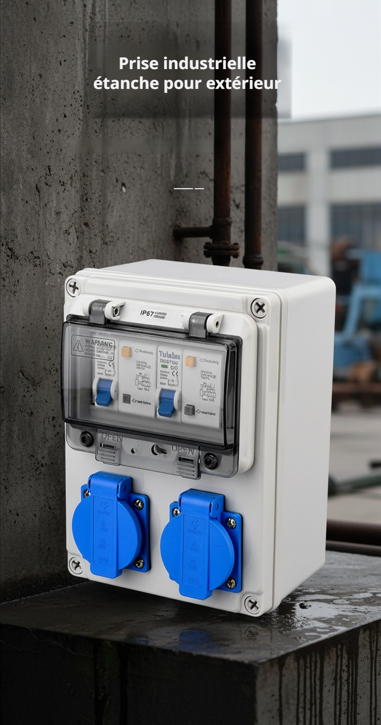 Boîte de distribution électrique portable en plastique vue de face