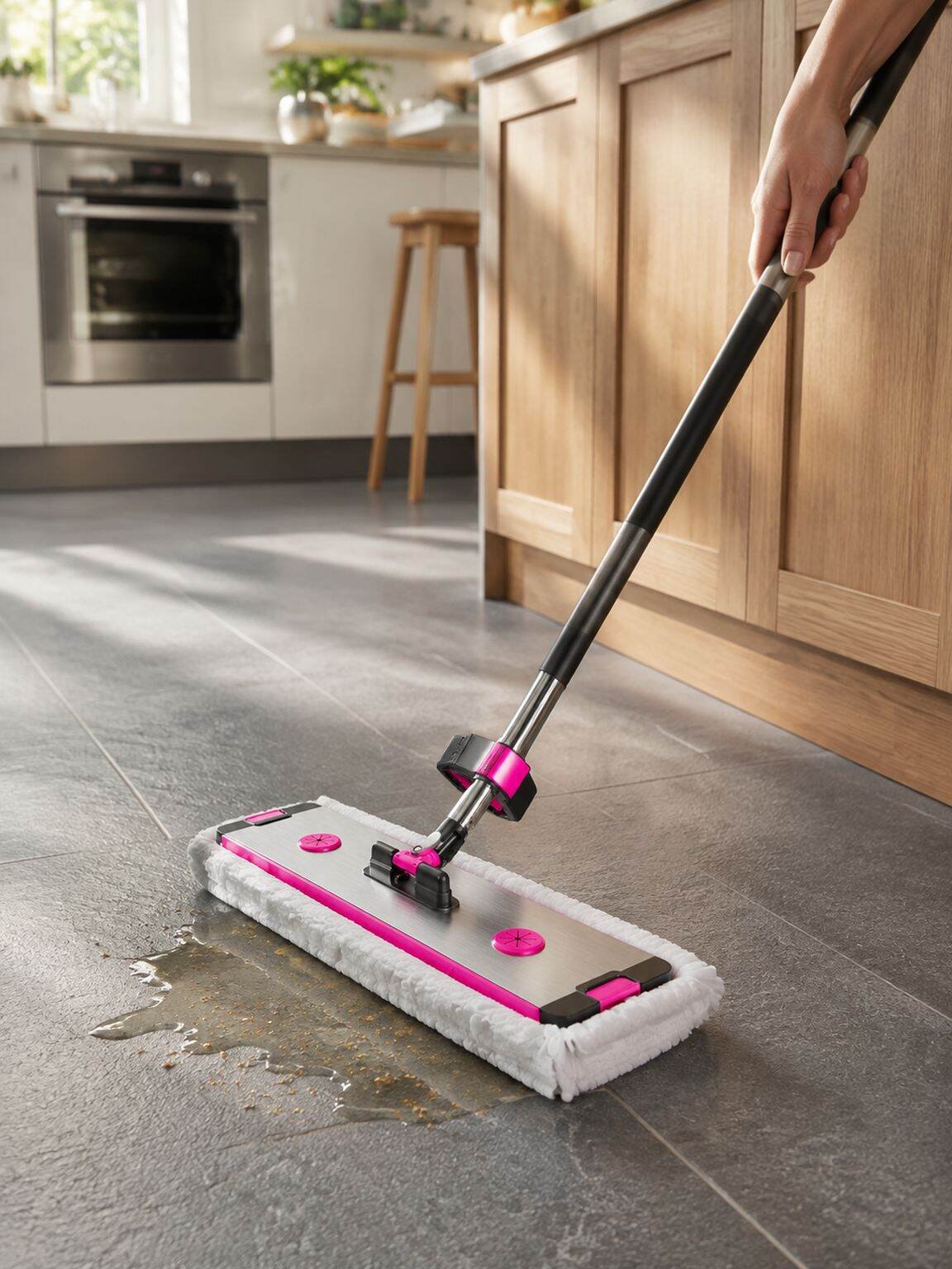 Flat mop with washable microfiber pad
