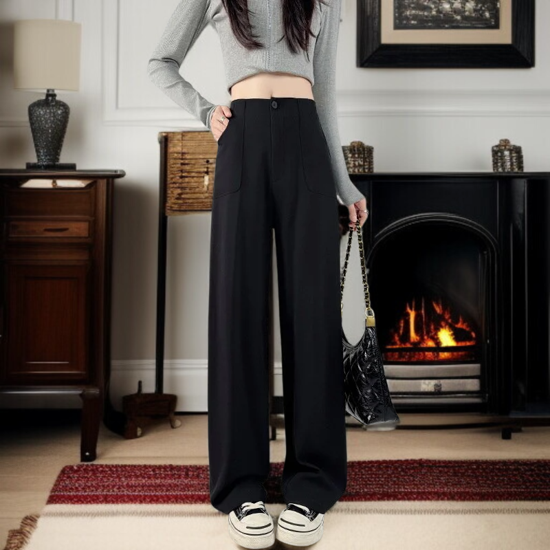 女性用ハイウエストスリムフィットウールスーツパンツ