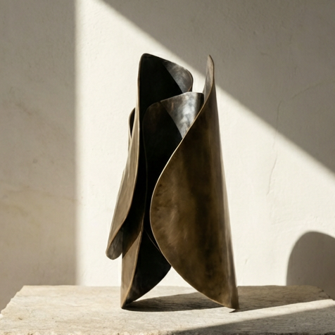 モダンなリビングに飾られた幾何メタルオブジェクト