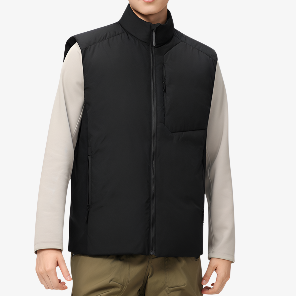 帯電防止加工されたスタンドカラーベスト