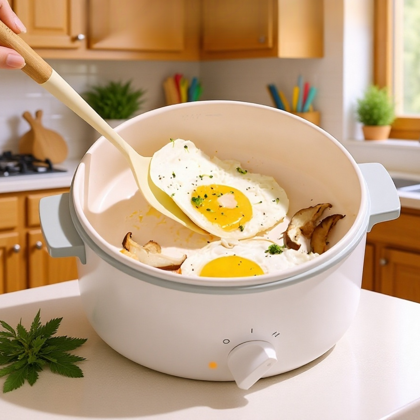 찜기 바구니가 있는 전기밥솥