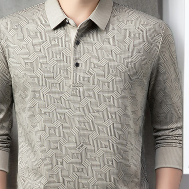 중년 남성 캐주얼 레깅스 긴팔 자카드 캐주얼 셔츠 실크 터틀넥 레깅스