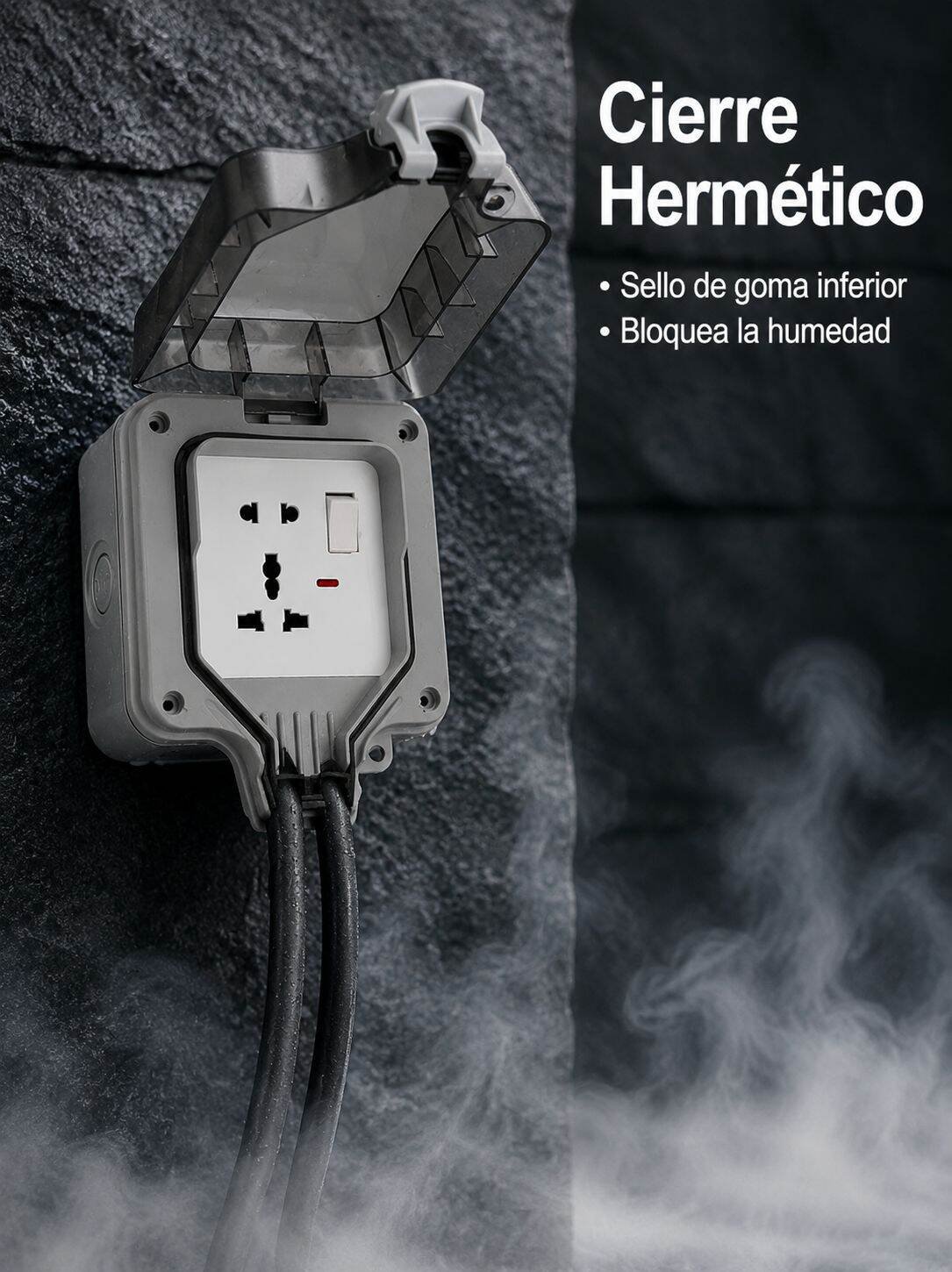 Detalle del enchufe exterior con protección IP