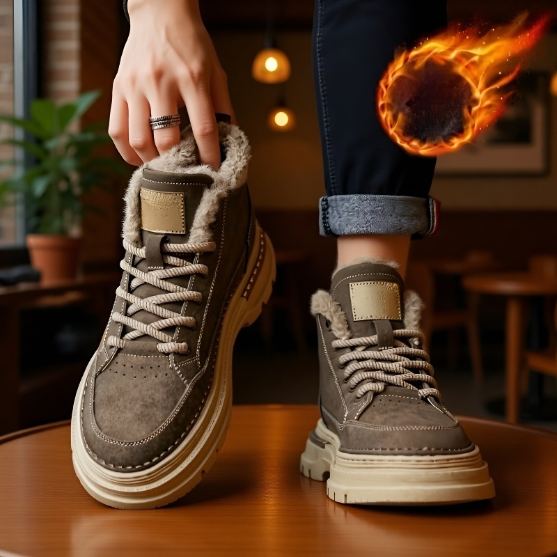 남성 아웃도어 스노우 부츠 융털 가죽 하이탑 워커
