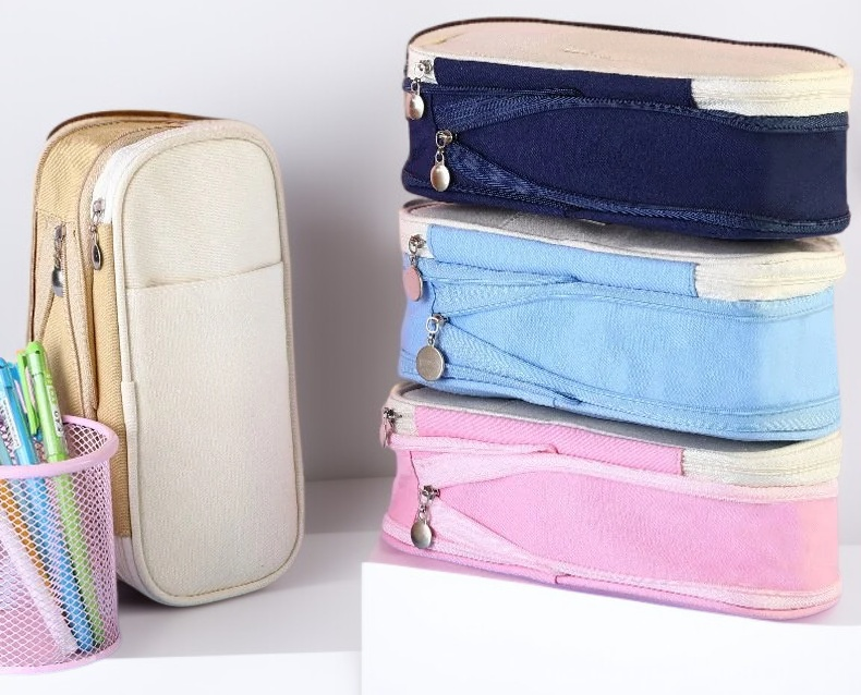 Large capacity pencil case holding pens and erasers