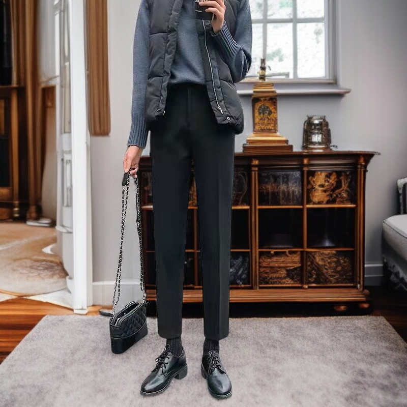 レディース ハイウエスト ツイードパンツ ストレート カジュアル スーツパンツ シガレットパンツ スモールレッグパンツ