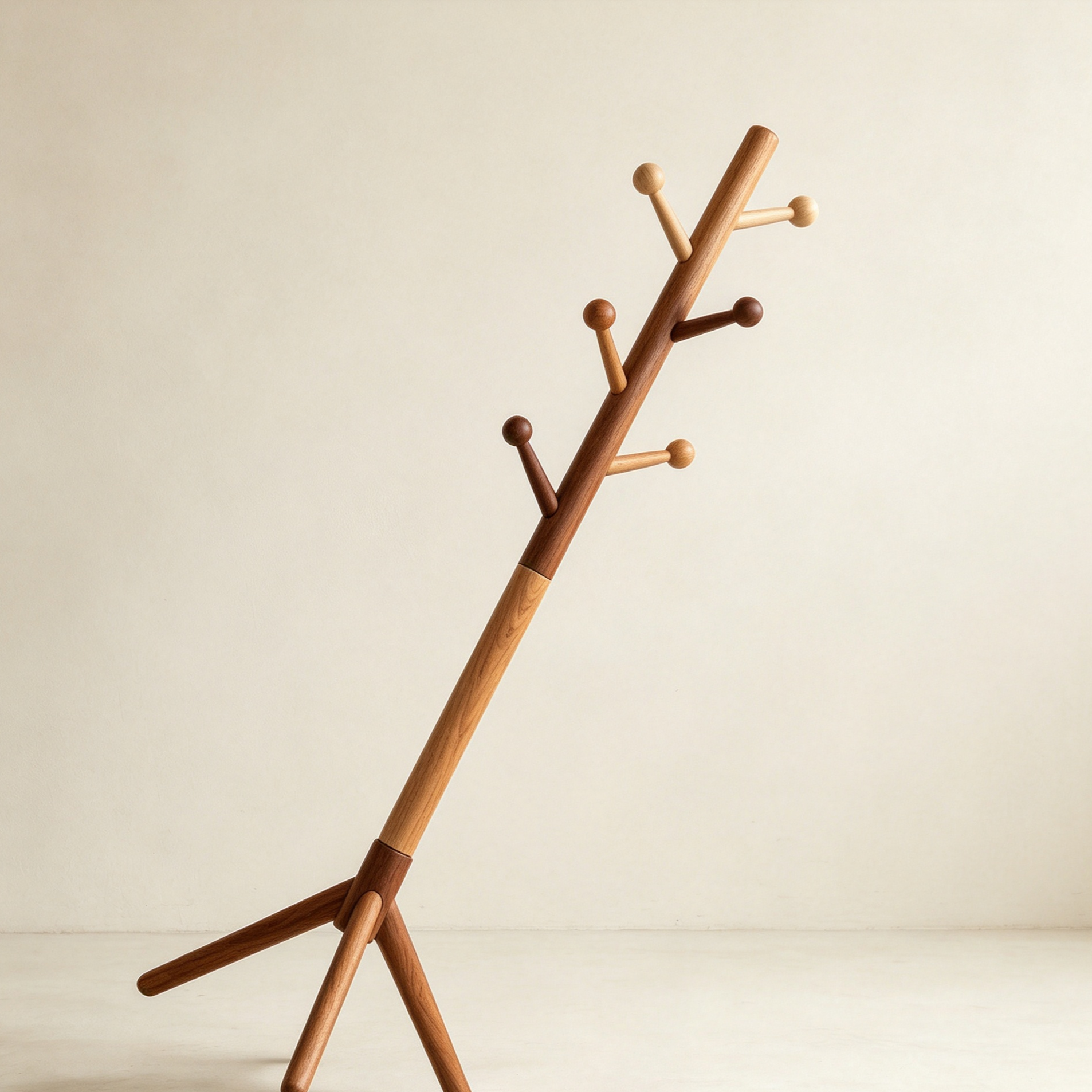 Solid wood floor coat rack