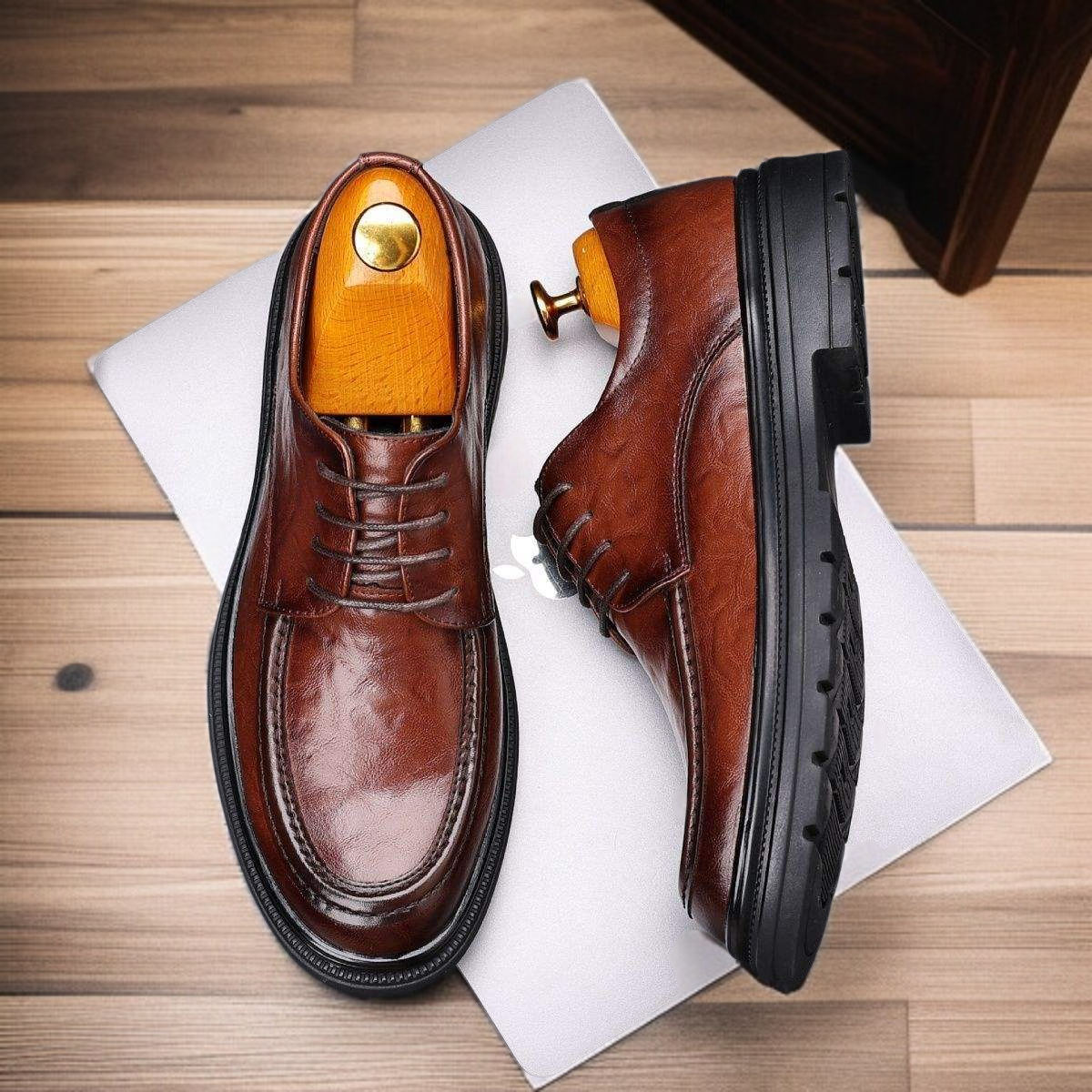 牛革メンズ厚底革靴