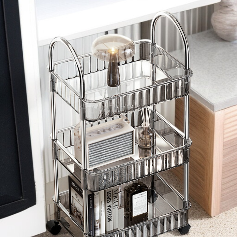 Removable kitchen floor trolley with multi-layer storage shelves
