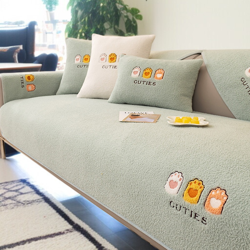 冬のフルカバータオル滑り止めラムズウールソファクッションプラッシュ漫画刺繍フルカバータオルクッション冬の漫画刺繍ブランケット