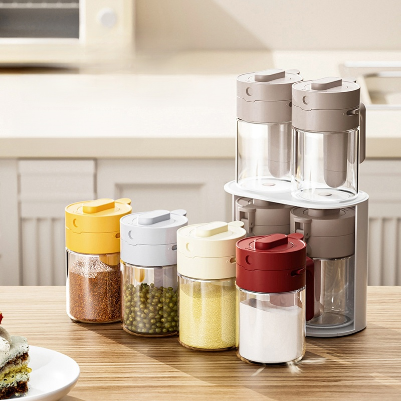 English: 2-in-1 Separable Spice Jar with Spoon for Kitchen Use