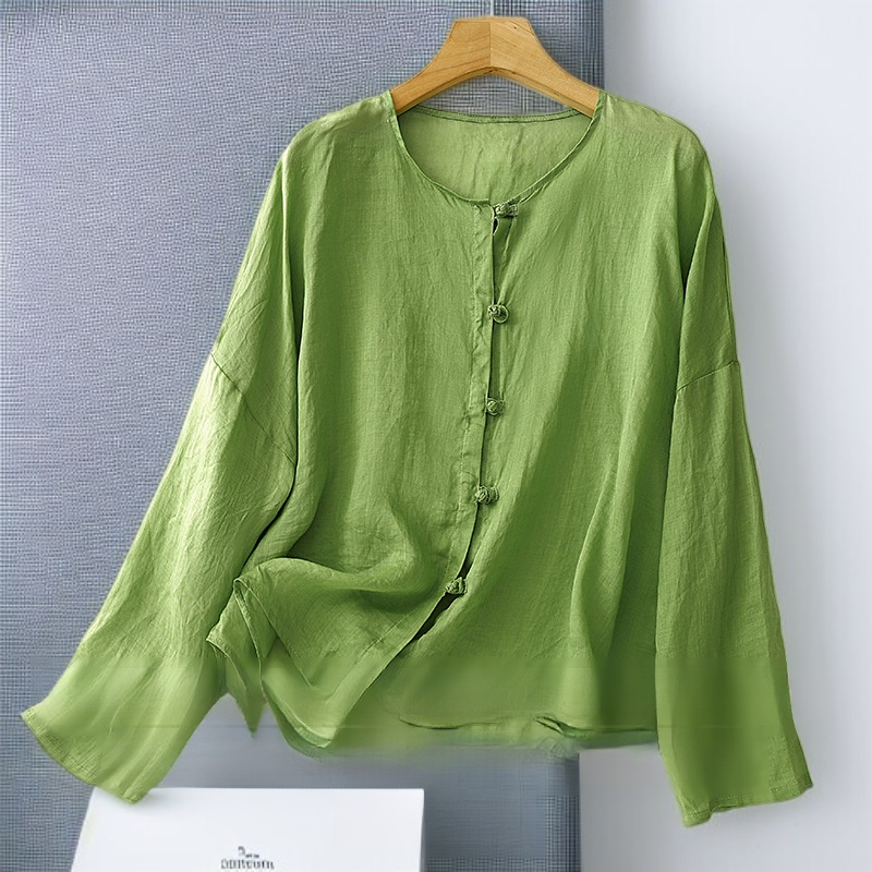레트로 코튼 리넨 중국식 단추 셔츠