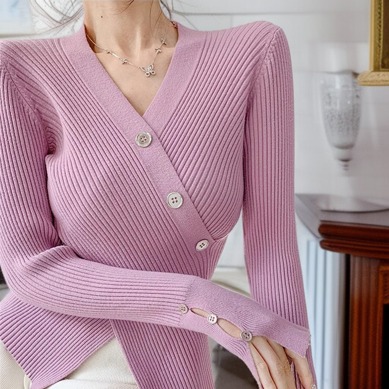 여성 브이넥 소프트 가을겨울 슬림핏 니트 탑