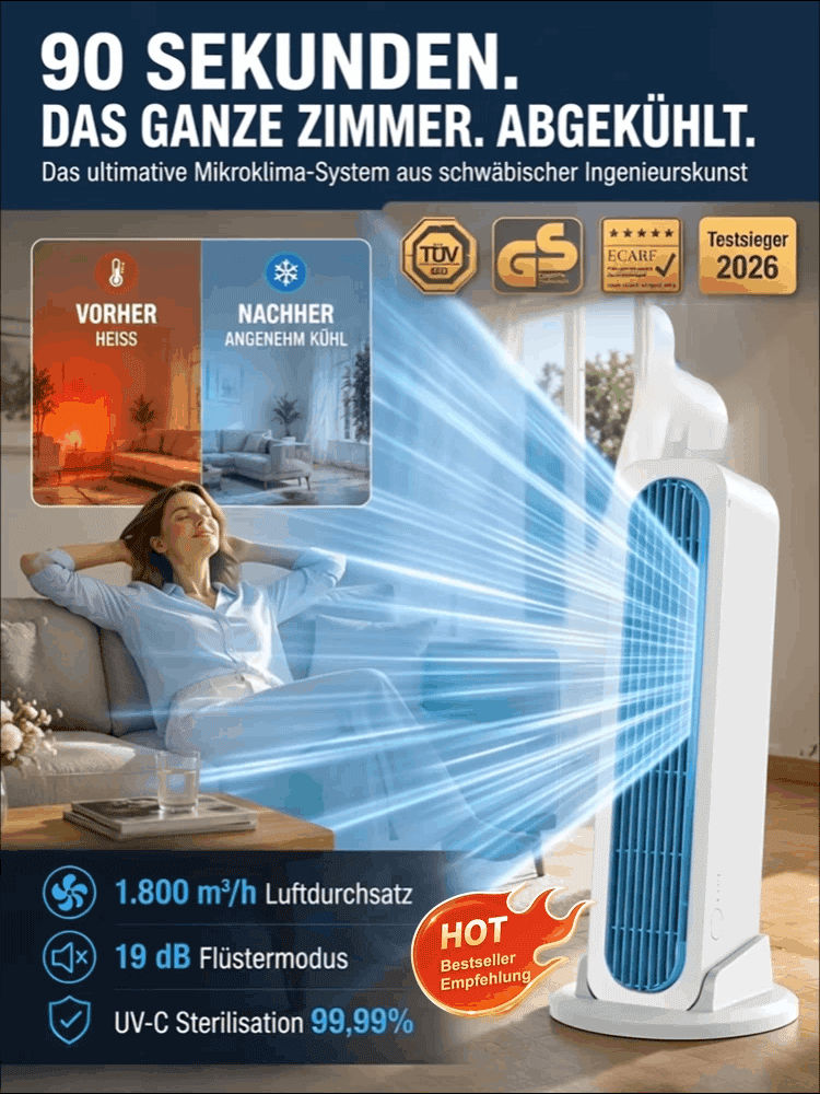 【90S den gesamten Raum abkühlen】Turmventilator stehend und liegend verwendbarer Klimagerät