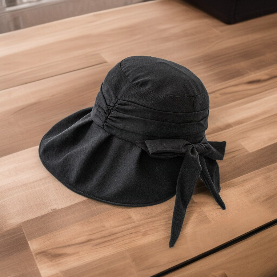 여성용 블랙 비닐 선크림 피셔맨 모자