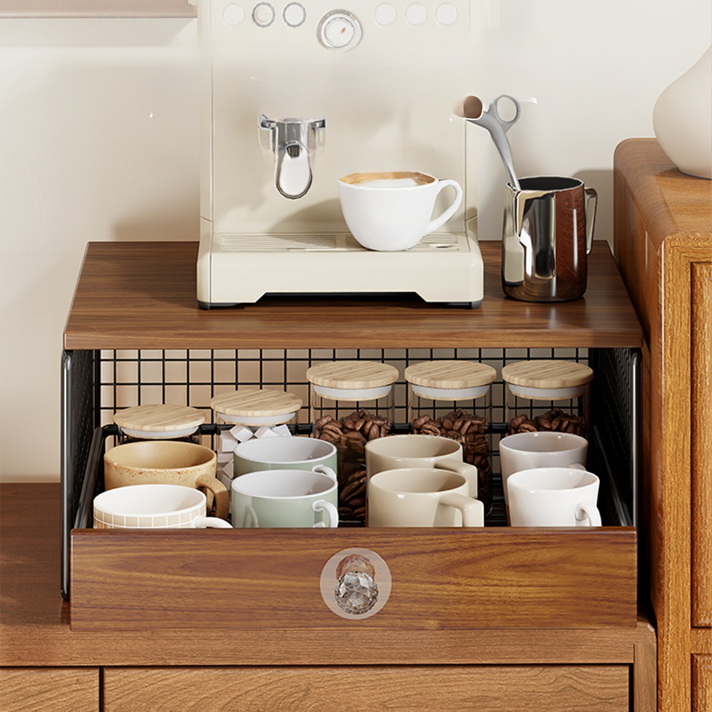 커피머신 수납 선반 원목 스타일 모던 티백 테이블 데스크탑 선반 바테이블 컵홀더