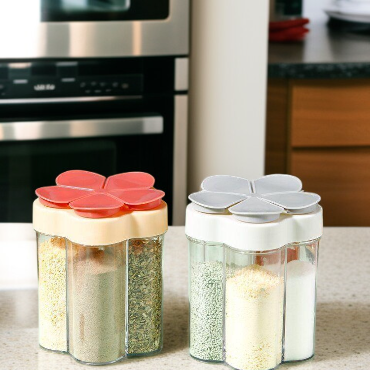 Többrekeszes műanyag fűszertartó doboz szabadtéri használatra sóhoz és MSG-hez