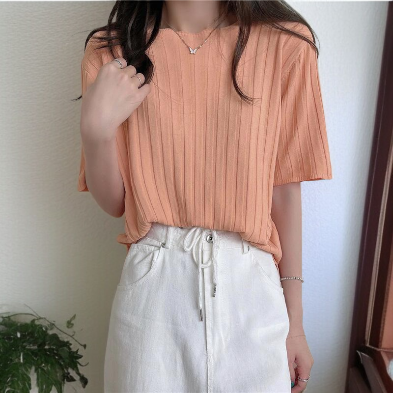 니트티 박시 반팔 상의 캐주얼 레깅스 여하  니트 반팔티