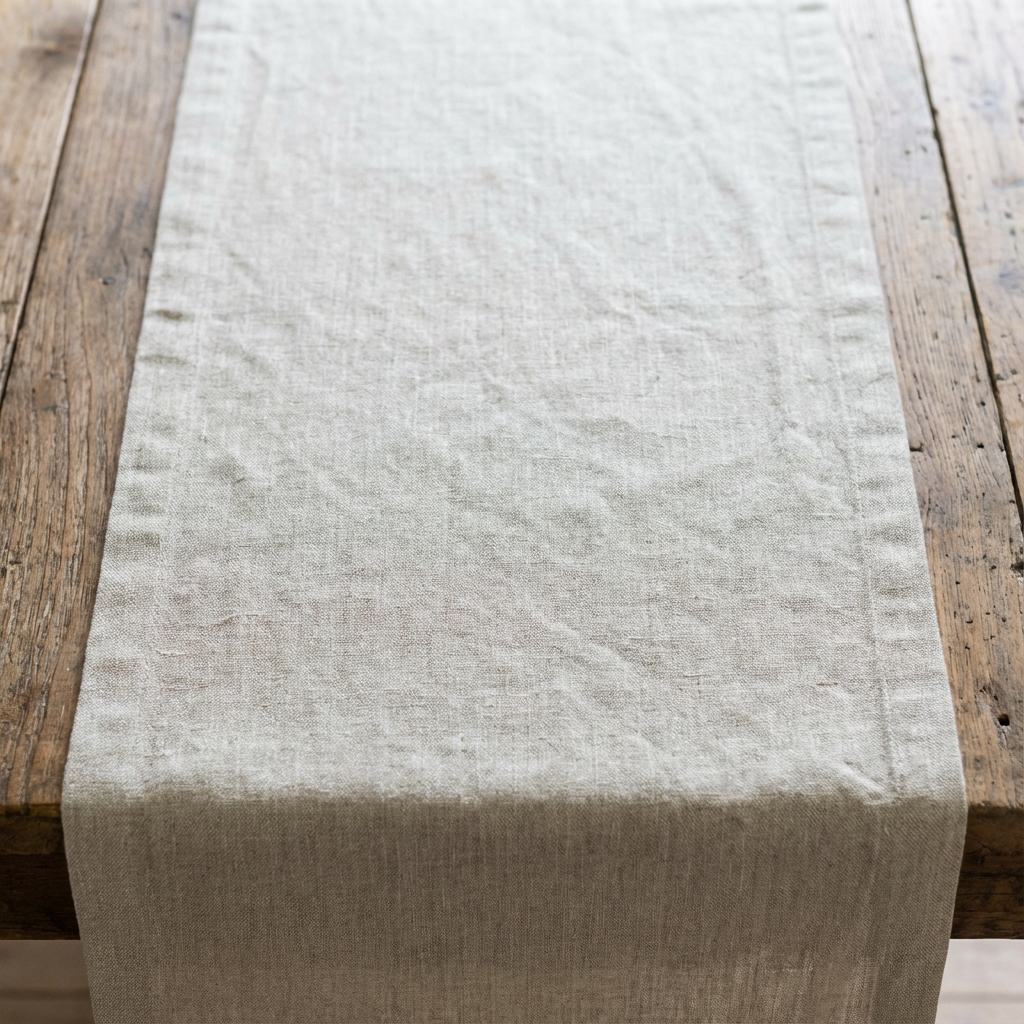 ผ้ารองจานผ้าลินินสีธรรมชาติบนโต๊ะอาหาร