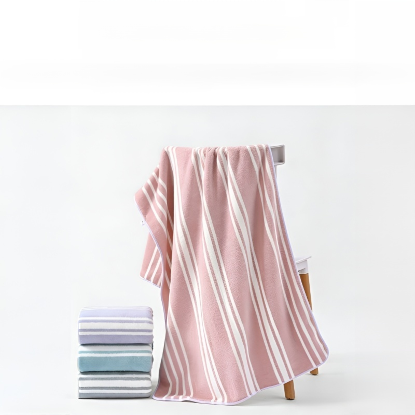 커플용 코랄 플리스 바스타월·타월 세트, 빠른 흡수와 건조, 가정용 따뜻한 스트라이프 세트