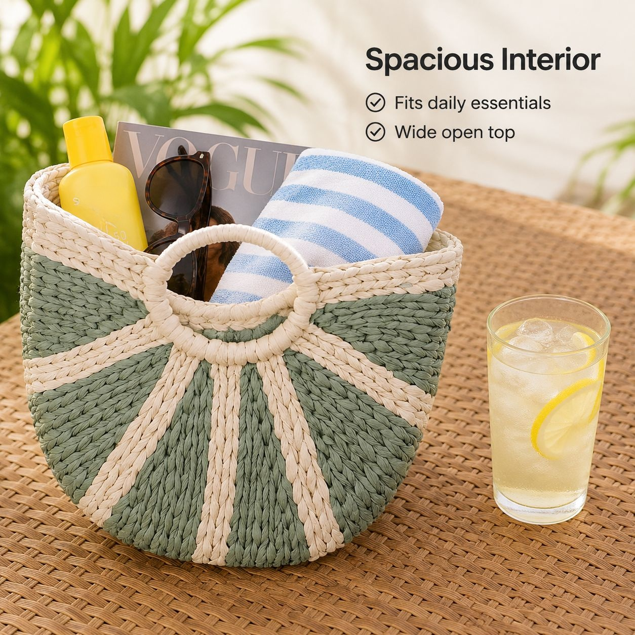 Fashion Straw Beach Tote for Women, Summer Gift Handbag