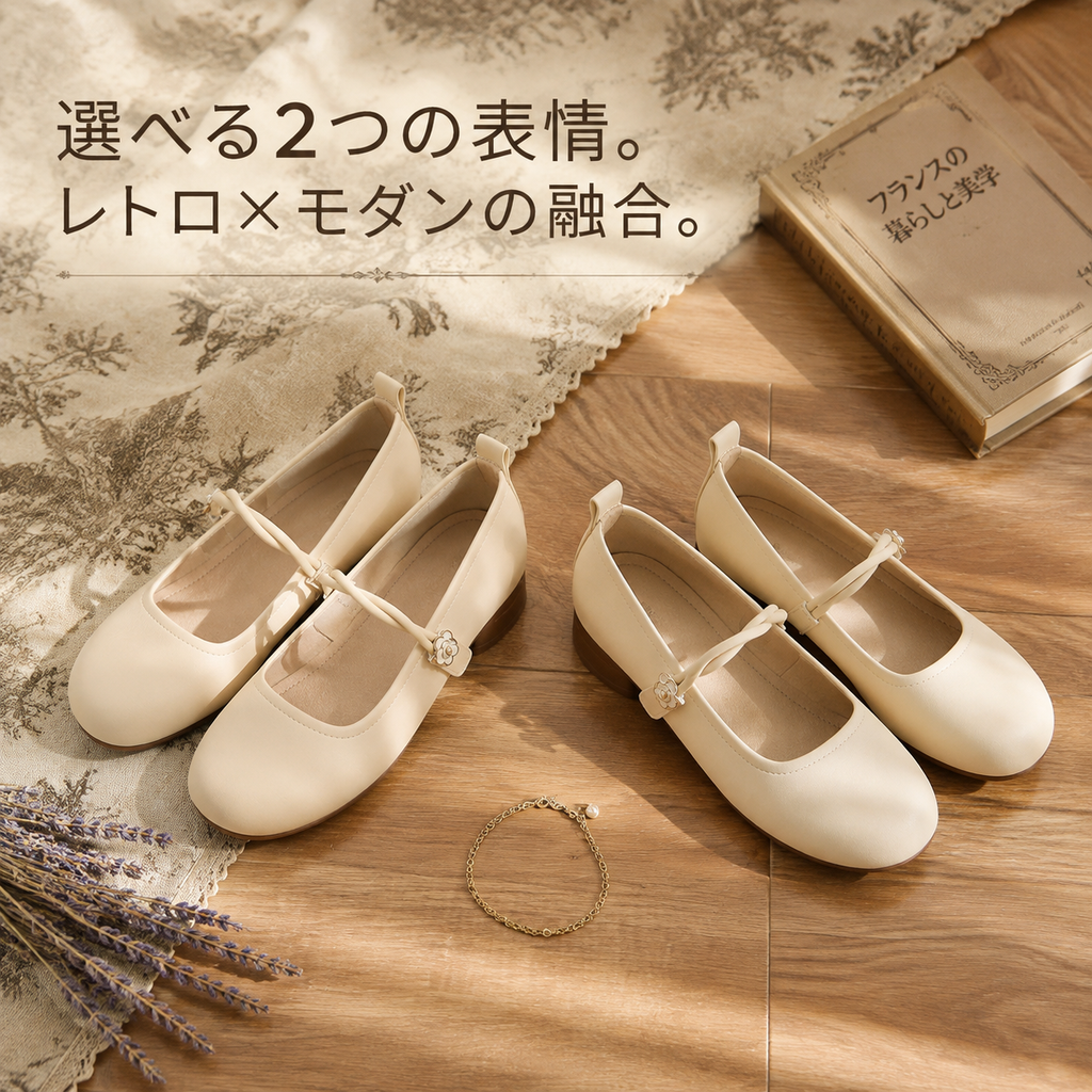 フレンチレトロカメリアメリージェーンシューズ